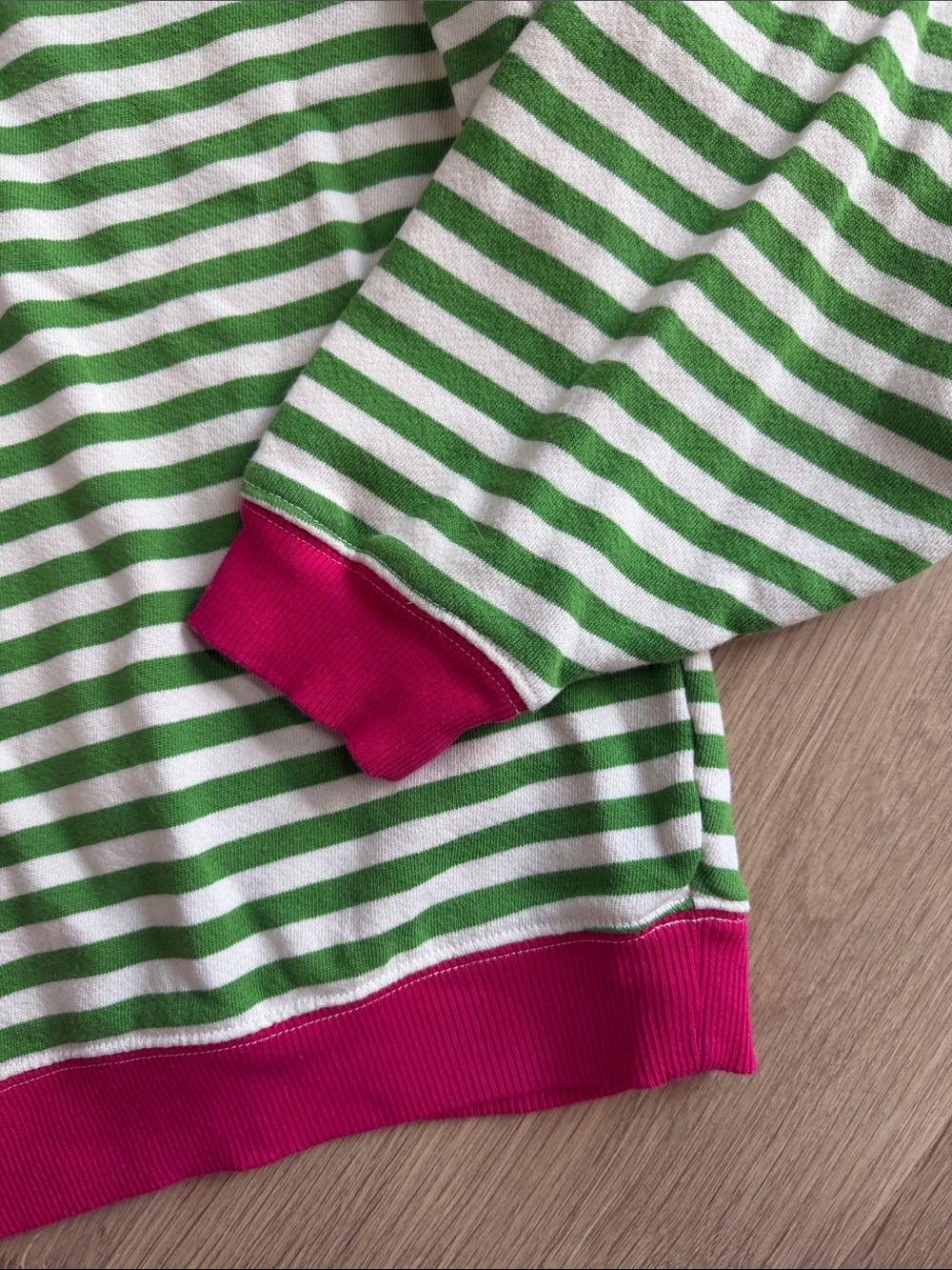 We the Free Crewneck Green & White Sweatshirt with Pink Trim - Picture 3 of 5